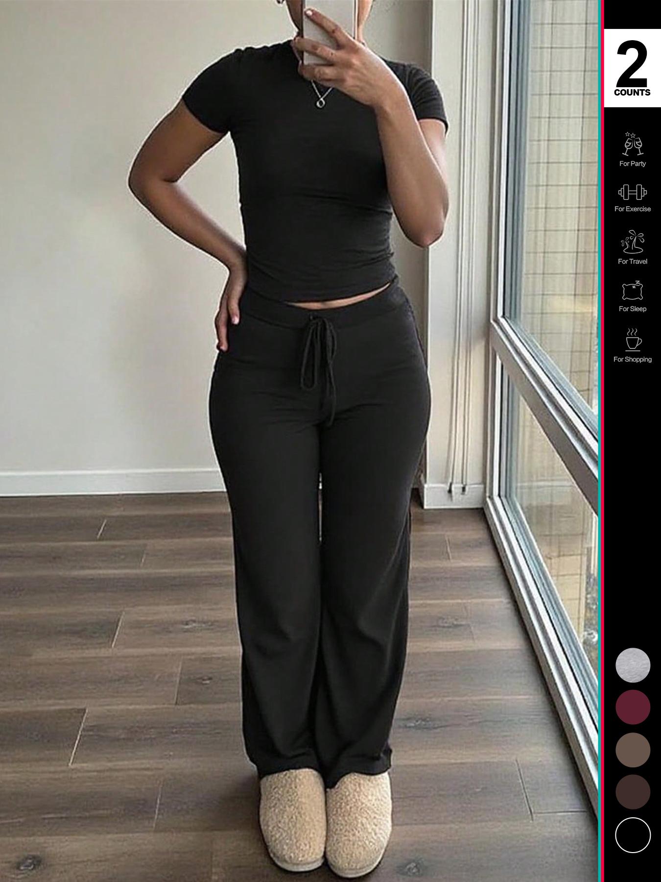 2026 Women's Two-Piece Y2K, Fitted Baby Tee & High-Waist Flare Lounge Pants, Stylish Loungewear Tracksuit Set, Textured Sweatsuit