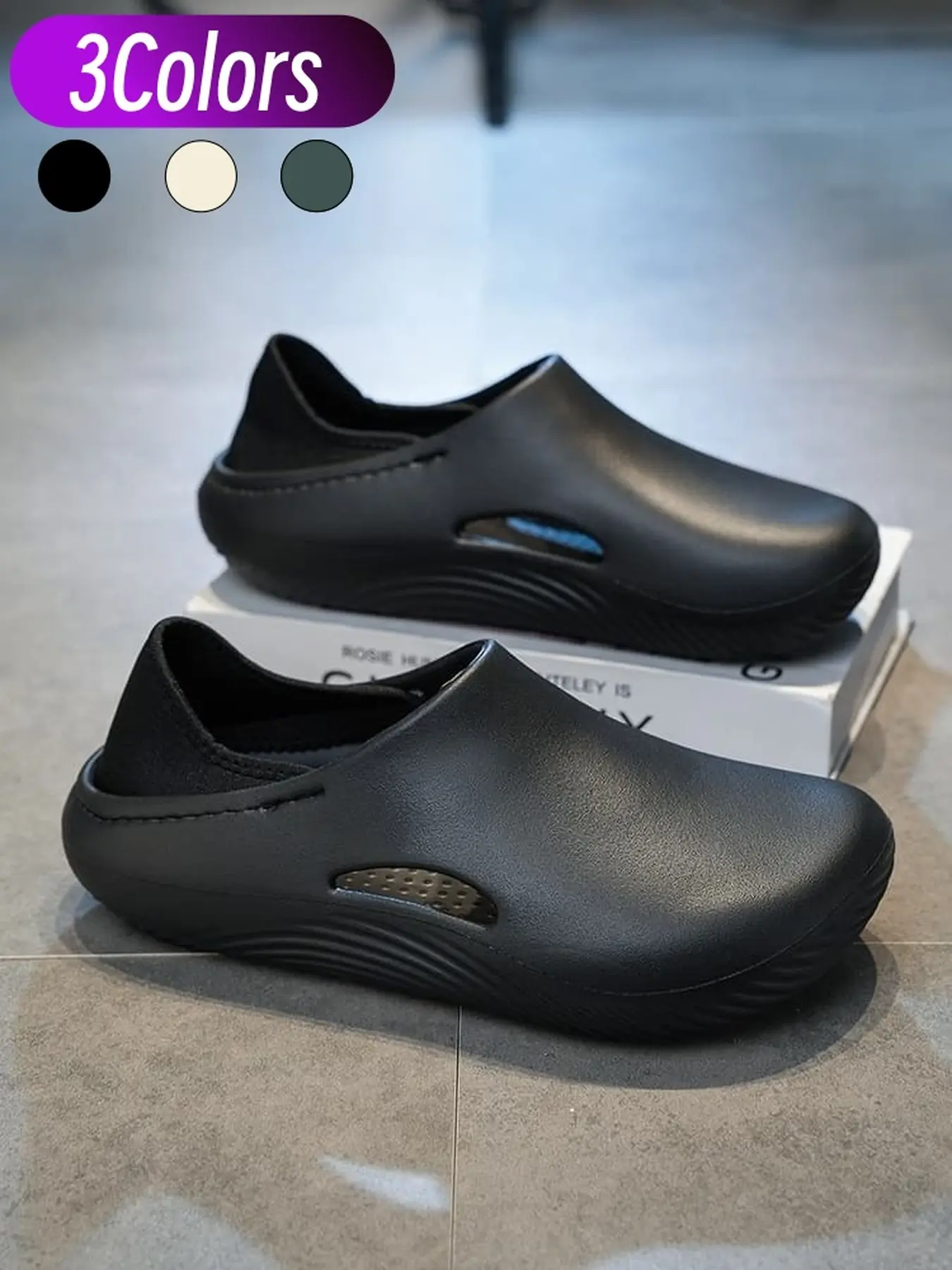 Men Japanese style dual-wear clogs with breathable holes, anti-slip thick sole for walking and car washing