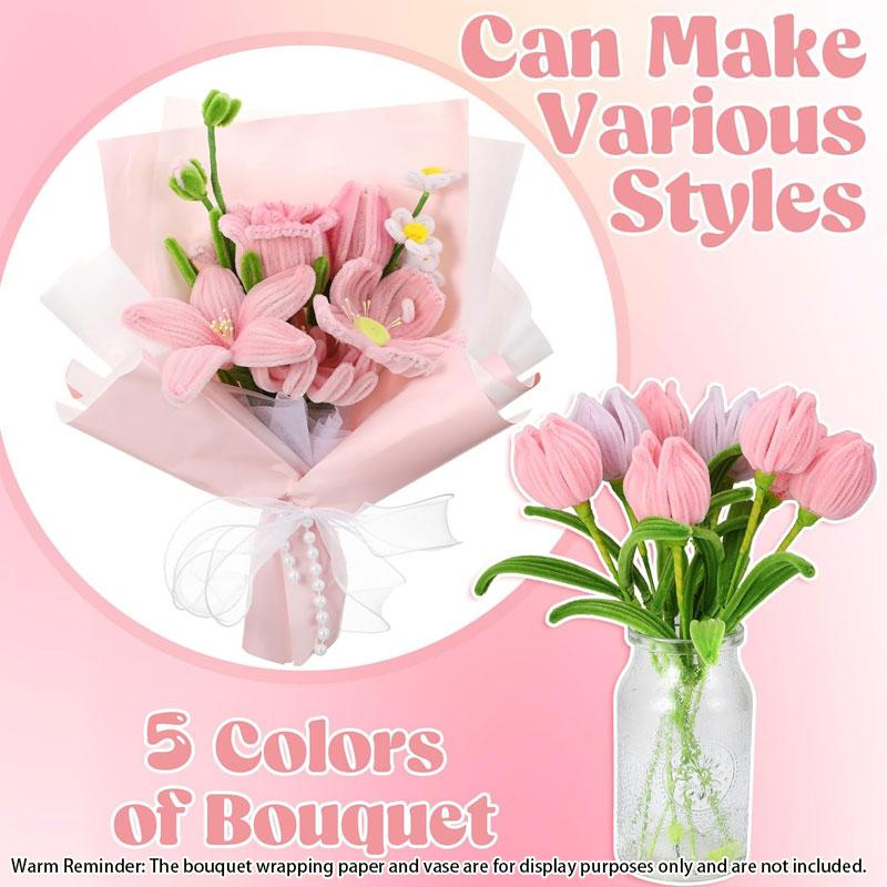 400pcs DIY Colored Floral Pipe Cleaners Material Set, Includes Floral Wire, Tape, Stamens, Ribbon, DIY Handmade Floral Material Set, Creative Gift and Decoration Suitable for Women, Birthday/Valentine's Day, for Diy Flower Decor (Color Box Style Random)