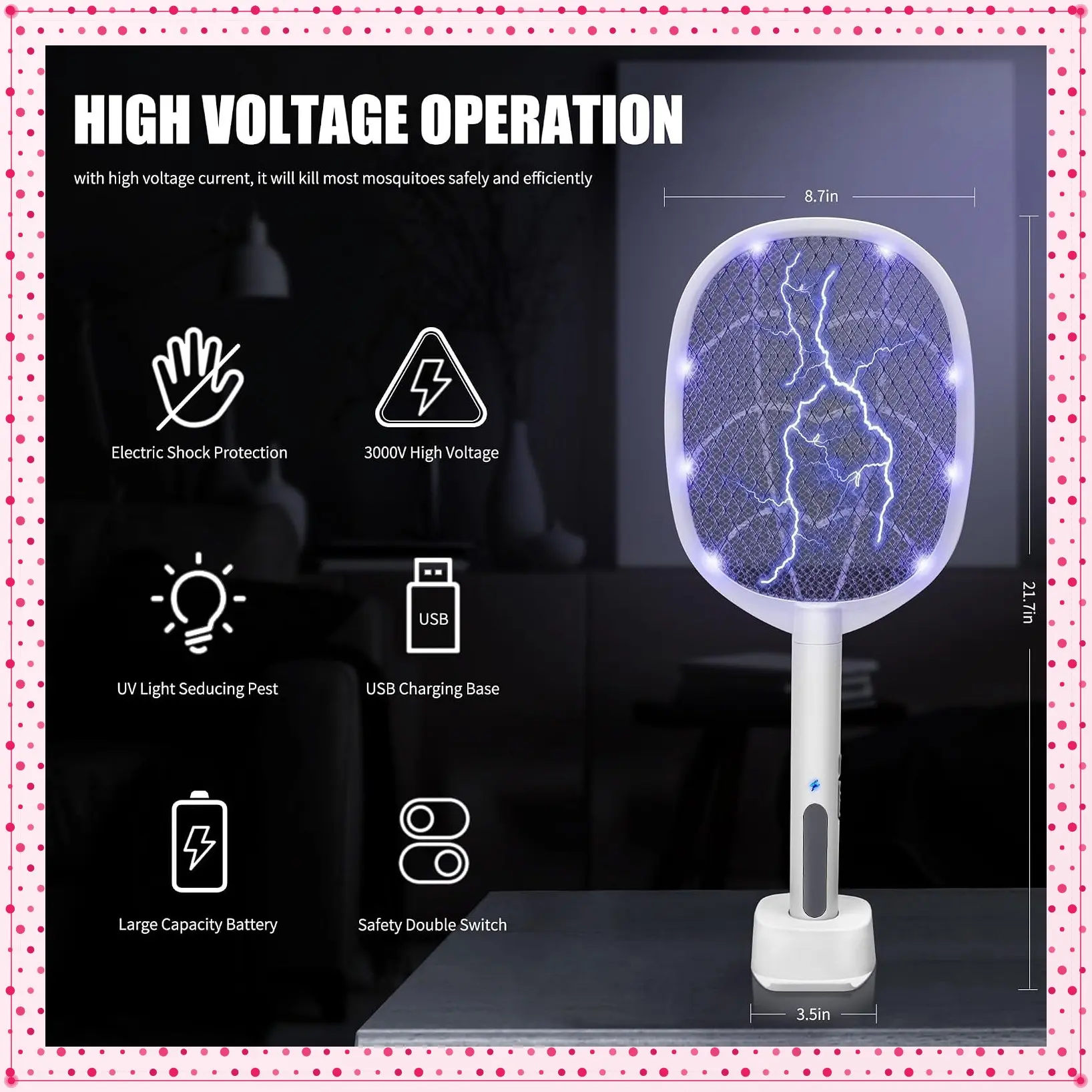 2-in-1 Electric Bug Zapper Racket, 2 Pack 4000V High Voltage LED Lighted Handheld Mosquito Swatter with 3-Layer Safety Mesh, USB Charging Portable Fly KillerGift