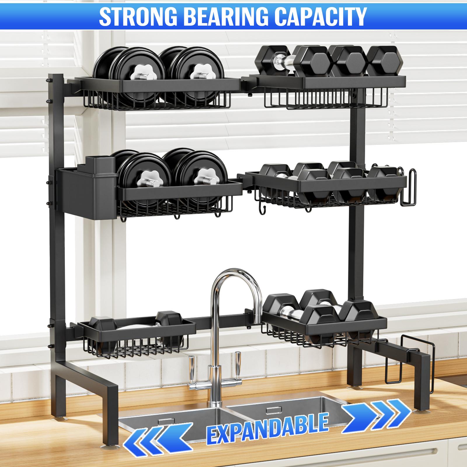 7CODE Dishdryingrack Organizer,3-tier,over-sink,adjustable dish drying rack.Modern,extensible design saves space and keeps your kitchen organized.