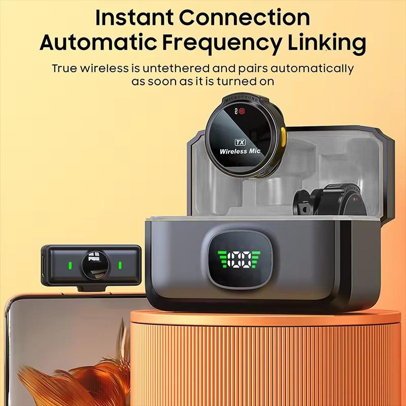 Wireless Lavalier Microphone for iPhone iPad Android With Charging Case Audio Smartphone Audio Smartphone Portable Clip Lapel Receiver Equipment Device Recording Usb Wearable wireless microphone streaming equipment Black streaming