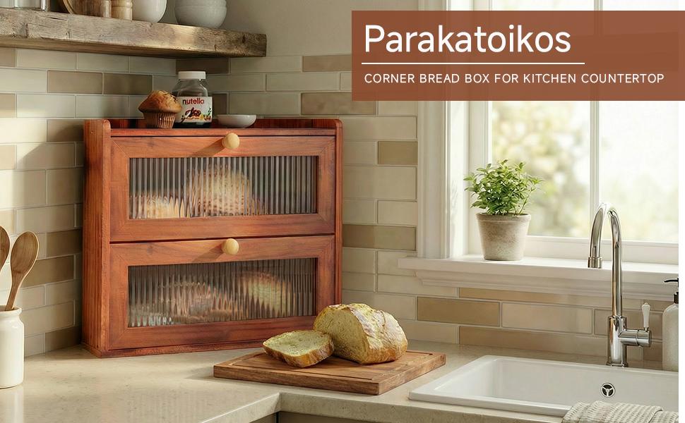 Corner Bread Box for Countertop, Large Wooden Farmhouse Vintage 2 Tier Bread Container for Sourdough Loaf & Homemade Bread, Counter Organizer for Bread, Cup, Fruit, Spice, Snack Corner Bread Box for Countertop, Large Wooden Farmhouse Vintage 2 Tier Bread Container for Sourdough Loaf & Homemade Bread, Counter Organizer for Bread, Cup, Fruit, Spice, Snack