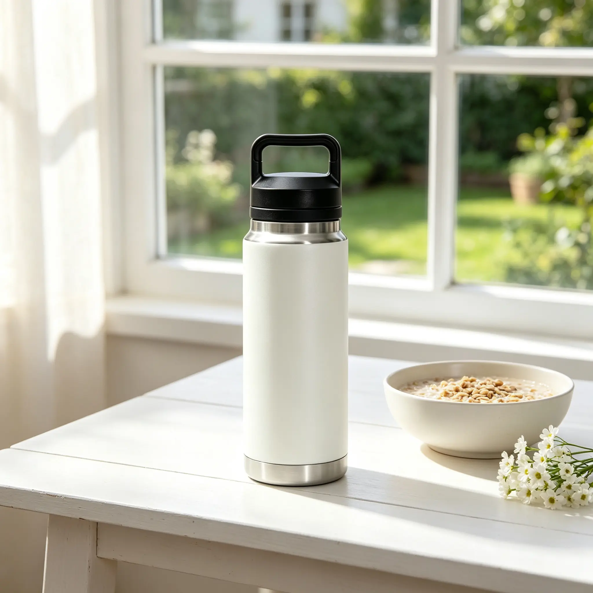 20oz Minimalist Wide Mouth Insulated Tumbler with Handle, 304 Stainless Steel Double Wall Vacuum Travel Mug, Sleek Leak Proof Reusable Water Bottle, Keeps Cold 24H and Hot 12H, Portable Modern Cup for Home Office Gym Travel 600ml