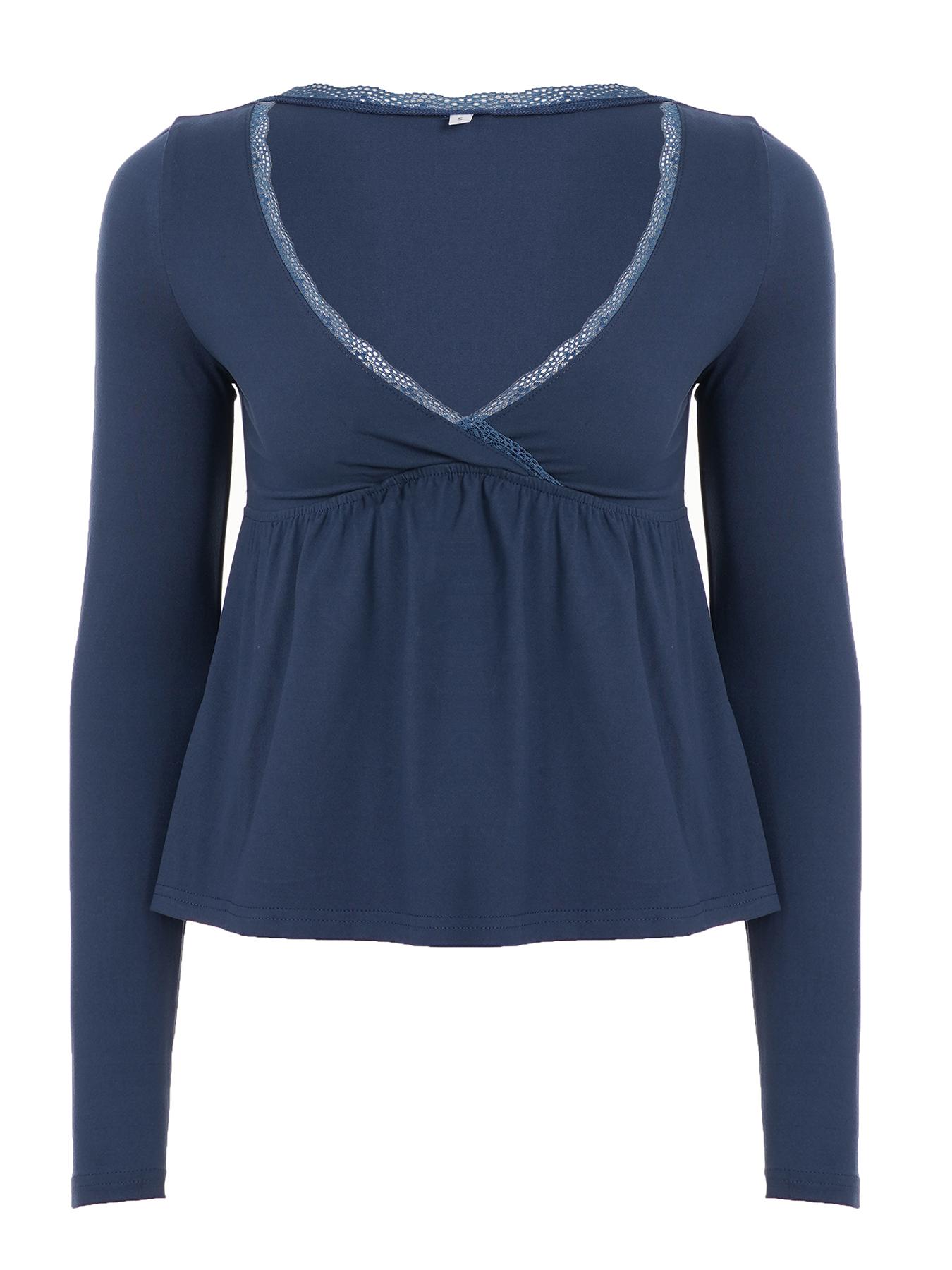 Basic Lace Cross Chest A-Line Knit Tee Blouse, Fall & Winter Fashion, Fitted Plain Design, Versatile Autumn Winter Top
