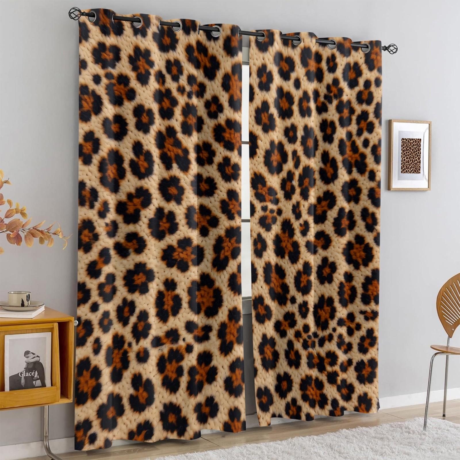 2PCS Classic Leopard Print Boho Chic Blackout Curtains, Luxury Vintage Bohemian Light Blocking Drapes for Bedroom, Living Room, Hotel & Dorm, Easy to Open/Close & Remove, 85% Blackout Rate, Perfect Housewarming Birthday Christmas Gift