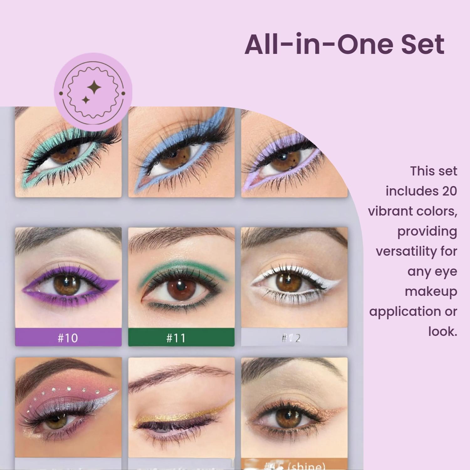 20 Color Eyeliner Pencil Set Quick-Dry Waterproof Long-Lasting Smudgeproof Creme Gel Liner Eye Liner Gel Pen 20 Pieces, Makeup Essential