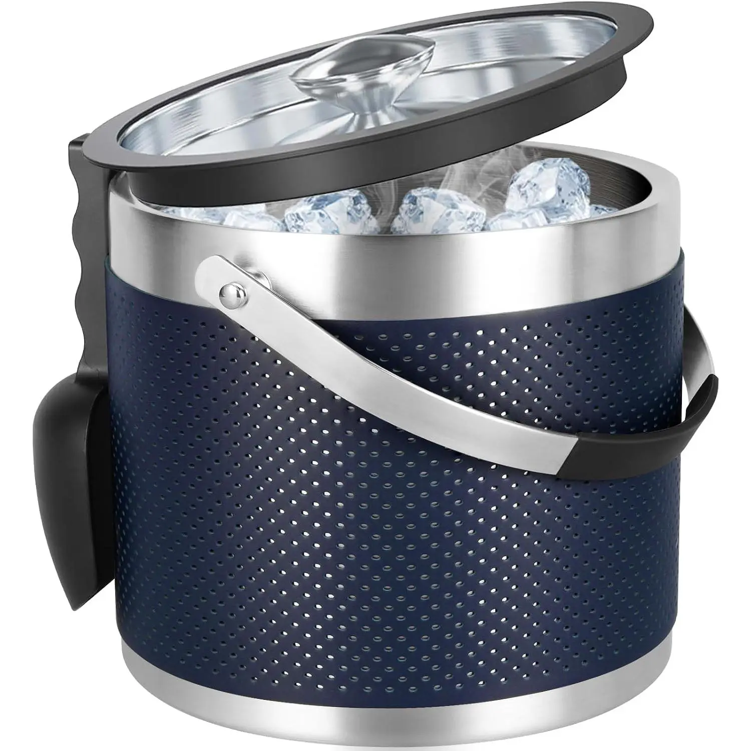 Portable Stainless Steel Ice Bucket Double Wall Insulated With Lid Scoop Outdoor Home Bar Drink Cooler