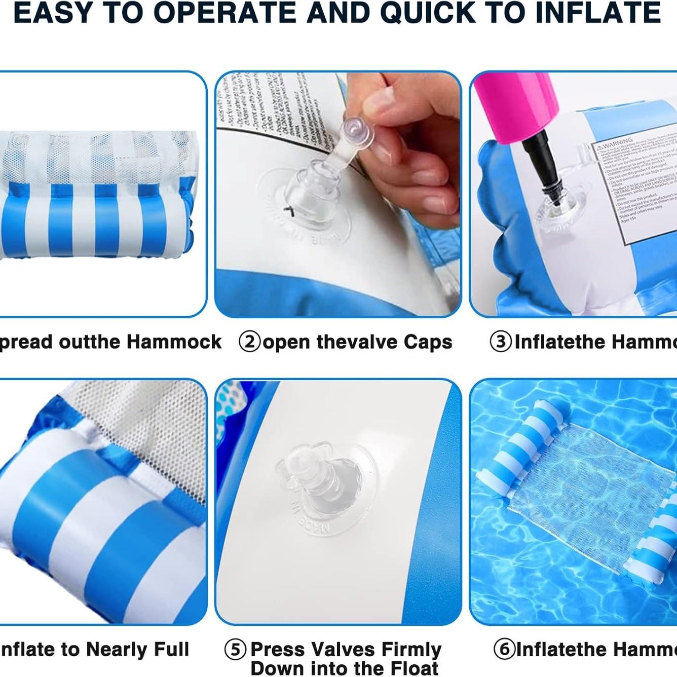 2-Pack Swimming Pool Float Hammock, Multi-Purpose Inflatable Hammock Pool Hammock (Saddle, Lounge Chair, Hammock, Drifter), Water Hammock Lounge