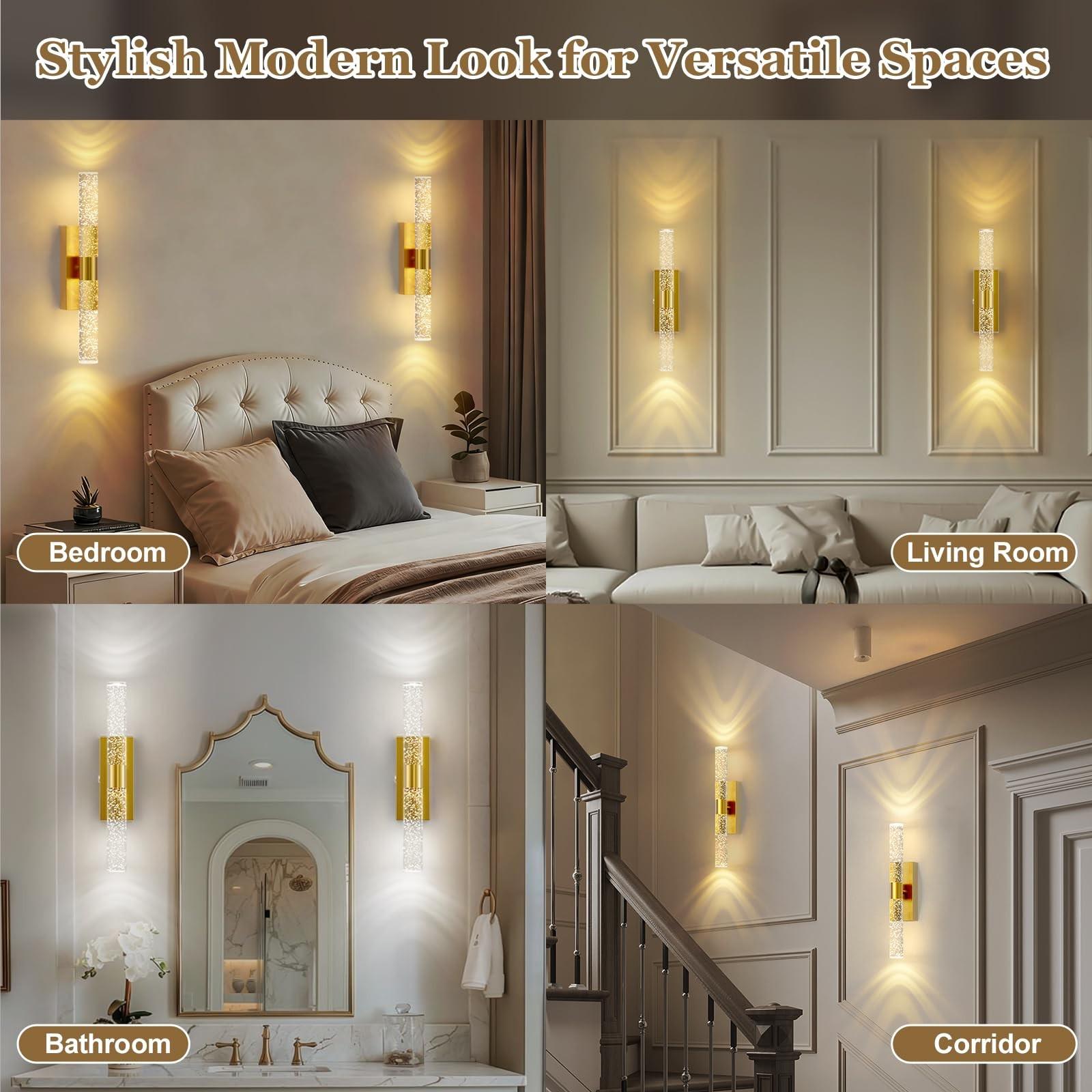 2Pcs LED Wall Lamps, Modern Crystal Decorative Wall Lights, USB-Rechargeable, Remote-Controlled Dimming, For Living Room Feature Walls, Hotel Corridors and Hallways, Luxury Home Interior Wall Lighting