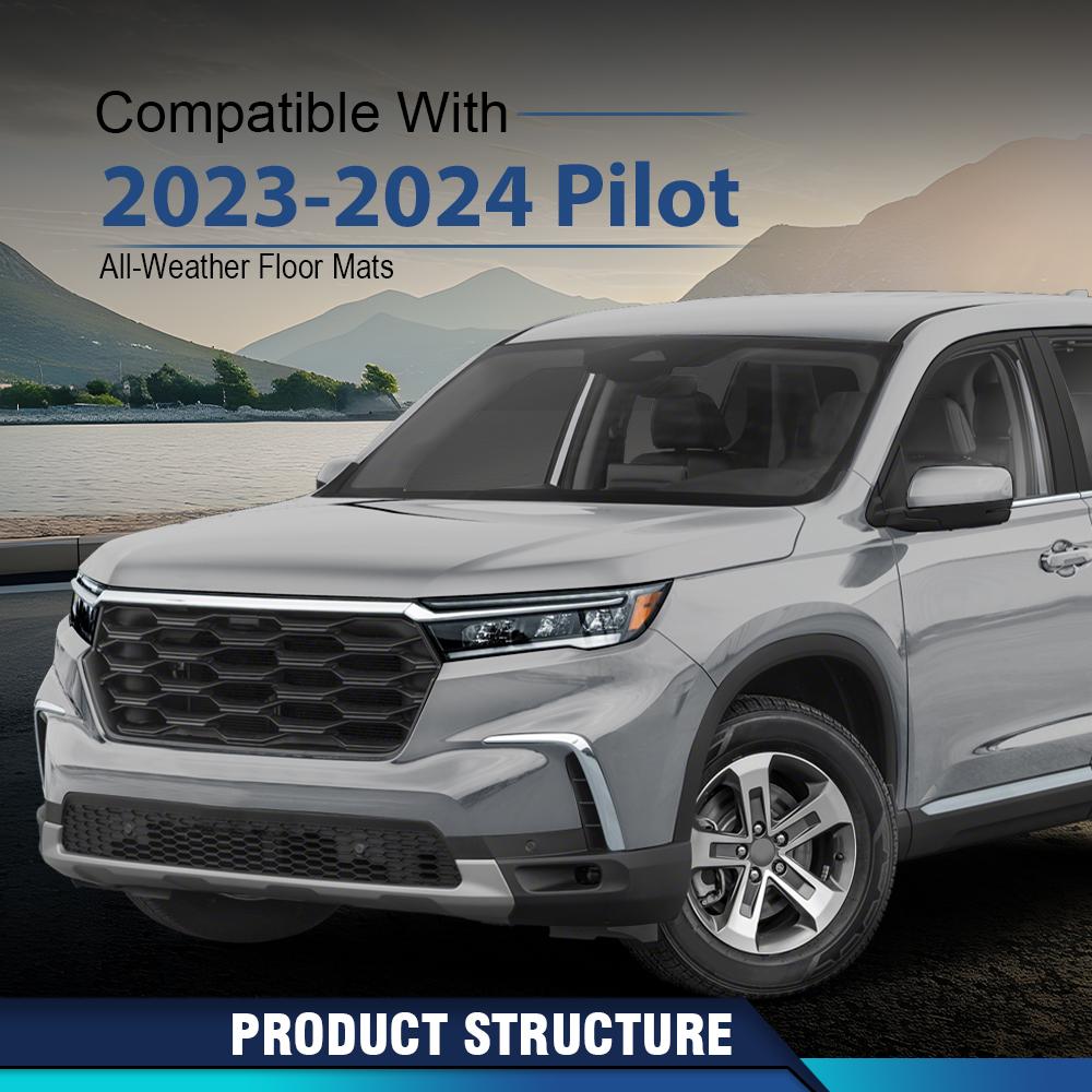 CROSSDESIGN TPE Floor Mats Fit For 2023-2024 Honda Pilot Floor Mats Set Tpe All Weather 3 Row Liners 4pcs