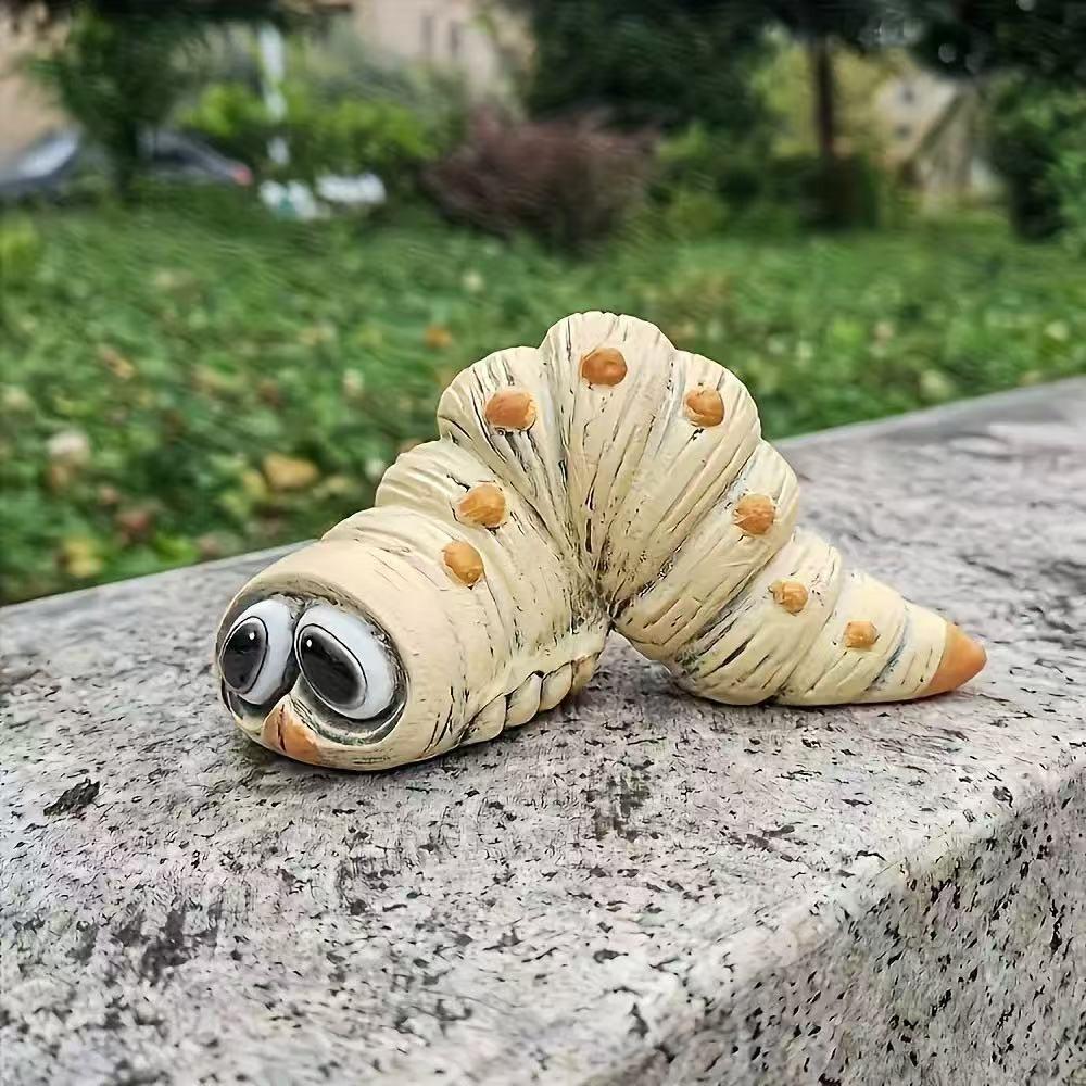 Cartoon Large Eye Caterpillar Resin Ornament, Round Dot Antennae Cute Insect Design, Garden Decor, Mini Landscape Decoration, Fun Gardening Gift