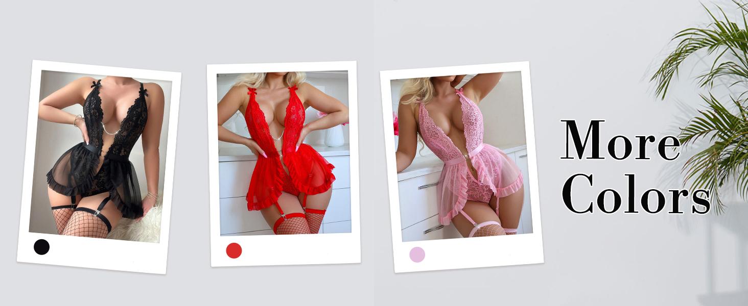 Women's Sexy Lace Garter Lingerie Set, Cut Out Rhinestone Underwire Teddy Bodysuit with Matching Panty & Stockings, Deep V Halter Neck Mesh Babydoll Nightwear, Perfect for Date Night, Valentine's Day & Romantic Occasions, All Seasons Wear Women's Sexy Lace Garter Lingerie Set, Cut Out Rhinestone Underwire Teddy Bodysuit with Matching Panty & Stockings, Deep V Halter Neck Mesh Babydoll Nightwear, Perfect for Date Night, Valentine's Day & Romantic Occasions, All Seasons Wear