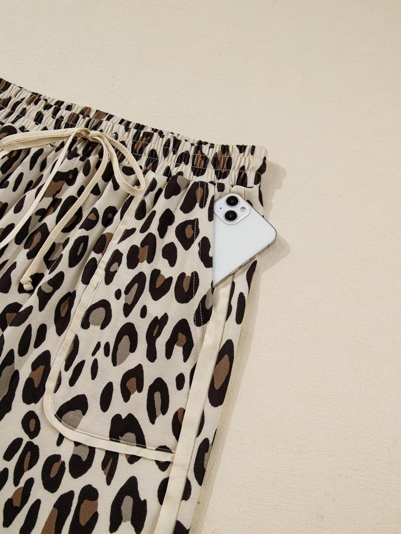 Hotapei Spring Autumn Casual Loose Leopard Print Wide Leg Nine-Quarter Pants, Casual Chic Bottoms, Comfortable and Stylish Women's Fashion Trousers