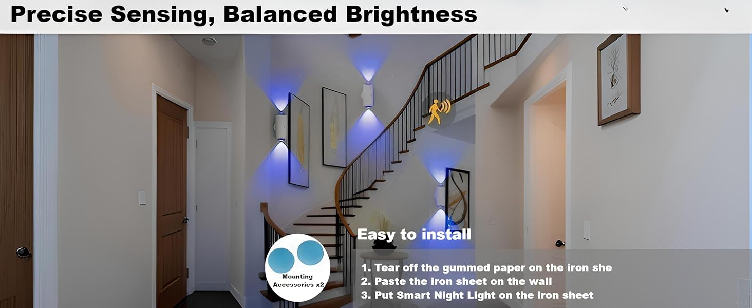 Smart LED Night Light with Motion Sensor, RGB Gradient Dimmable Wall Lamp, USB Rechargeable Indoor Ambient Lighting, Magnetic Step Lamp for Entryway, Bedside, Desk, Operated for Bedroom, Bathroom, Stairs & More,Convenient Plug-Free Charging