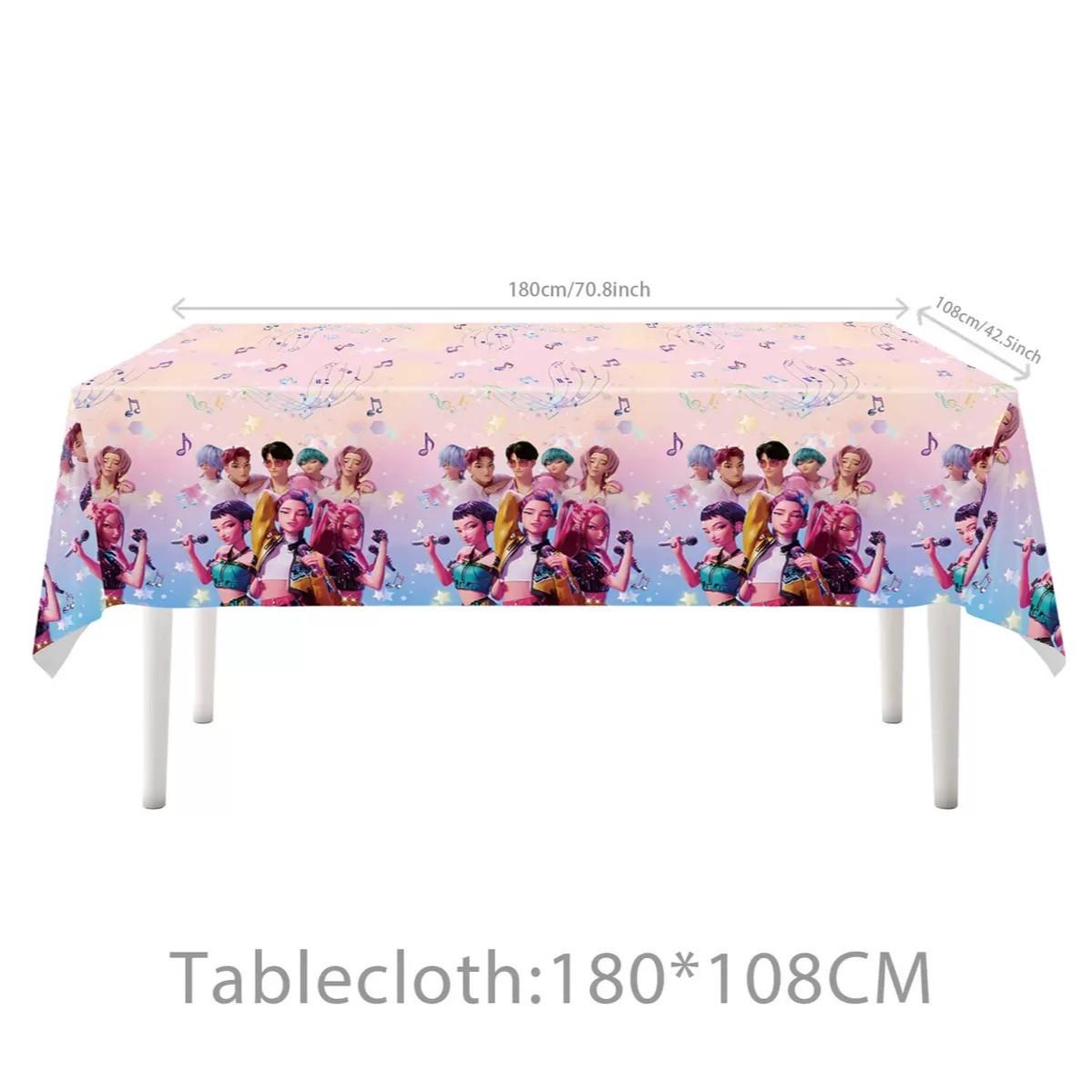 A set of pink children's birthday party supplies prepared by the popular exorcist girl band for fans, including banners, plates, cups, tablecloths, and napkins, perfect for decorating girl themed birthday parties