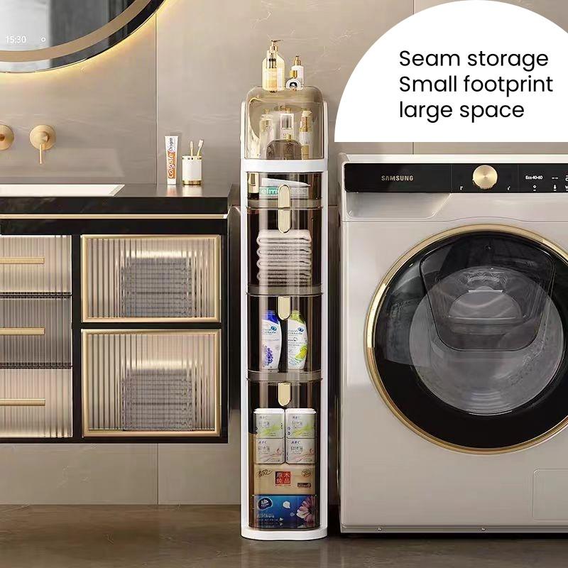 UFORU Space-Saving Multilayer Bathroom Storage Cabinets - 4-Tier Slim Design with Transparent Drawers & Removable Top Tray for Efficient Organization