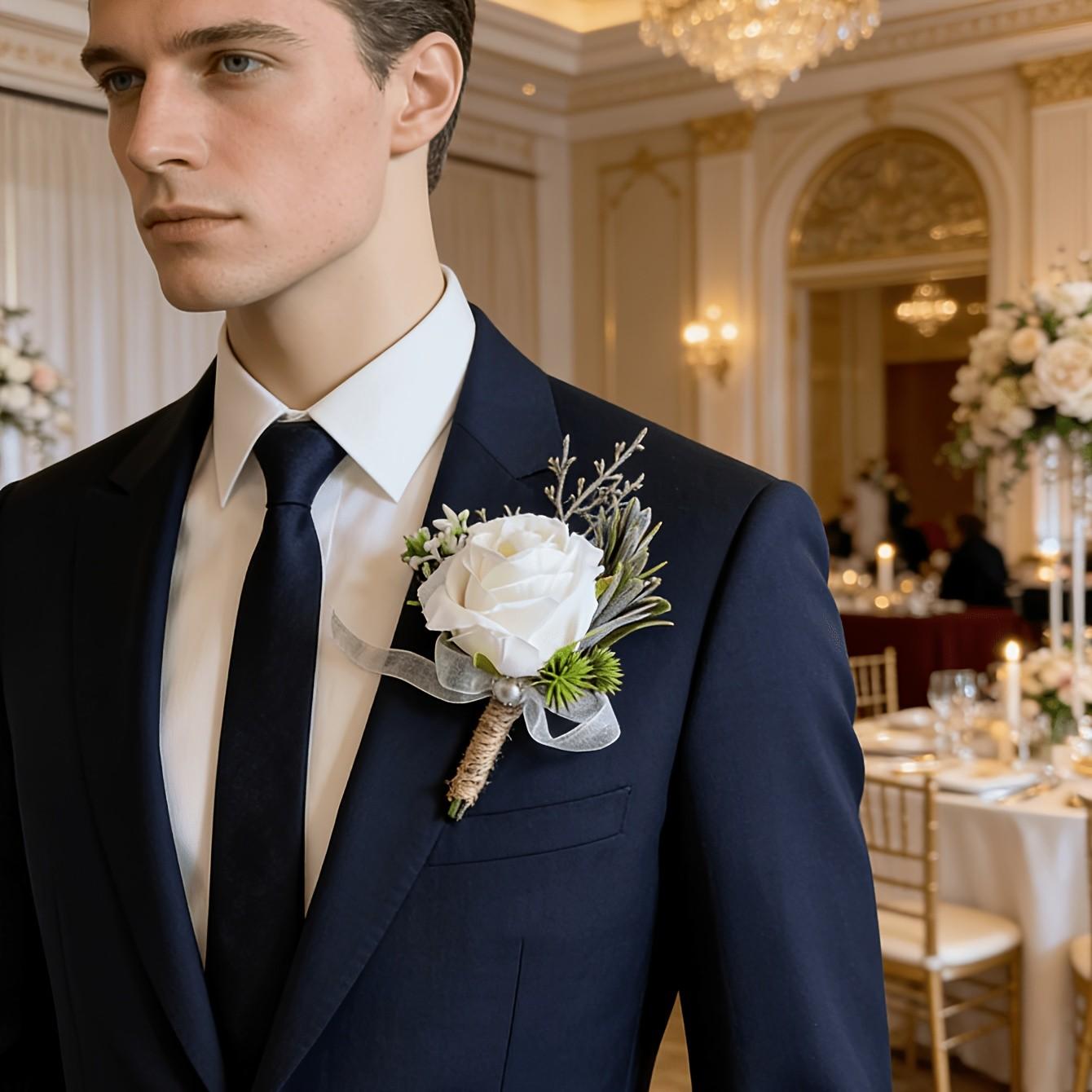 Artificial Rose Flower Boutonniere for Groom, Men's Wedding Flowers, Graduation Party Decoration, 3pcs/2pcs/1 Pc, Elegant Floral Accessory