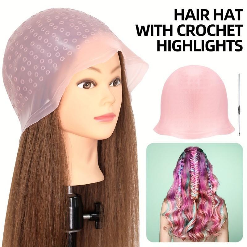 Professional Silicone Hair Dye Hat Set, Reusable Highlighting Hat with Hooks and Gloves, Ideal for Salon and Home Use, Recyclable