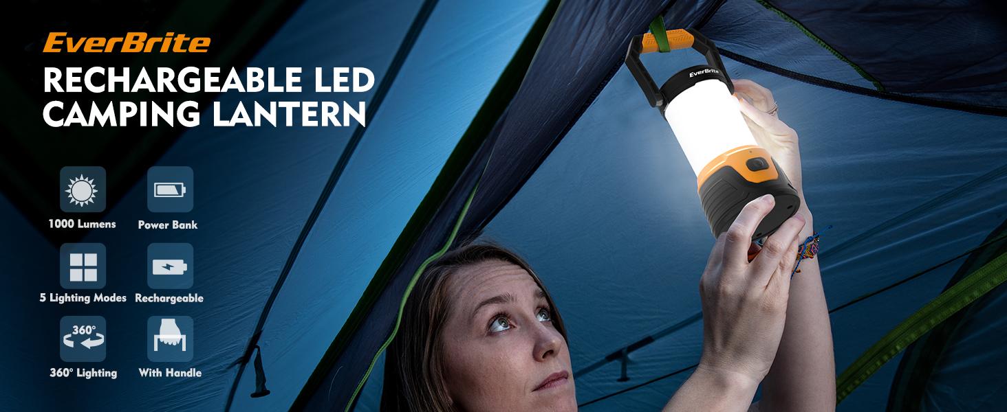 #JumpstartSale EverBrite Rechargeable LED Camping Lantern with Power Bank Function, 1000 Lumens Camping Lights, 5 Lighting Modes, Ideal for Power Outages, Emergencies, Hurricane, Home and More