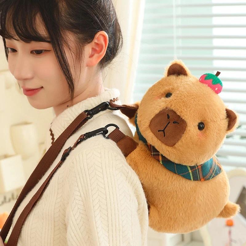 MyRytanda Kawaii Capybara Plush Backpacks Cute Animals Fuzzy Phone Bags Brown Capibara School Bags Childreen Birthday Gifts
