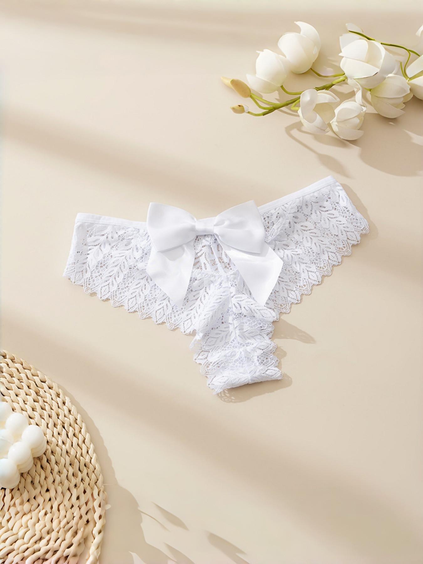 5-Pack Women's Underwear, Sexy Bow Design, Peach Butt Soft Lace Breathable Mesh, Comfortable Mid-Waist Triangle Panties, Valentine's Day Gift