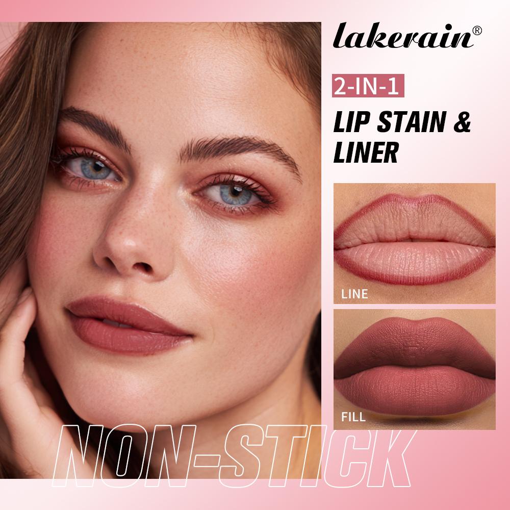 Lakerain 2-in-1 Lip Liner & Lip Stain, Waterproof High-Pigment Smudge-Proof Lip Tint, Non-Drying Formula for Precise Definition & Gradient Matte Looks, Travel-Friendly with 8 Shades for All Skin Tones