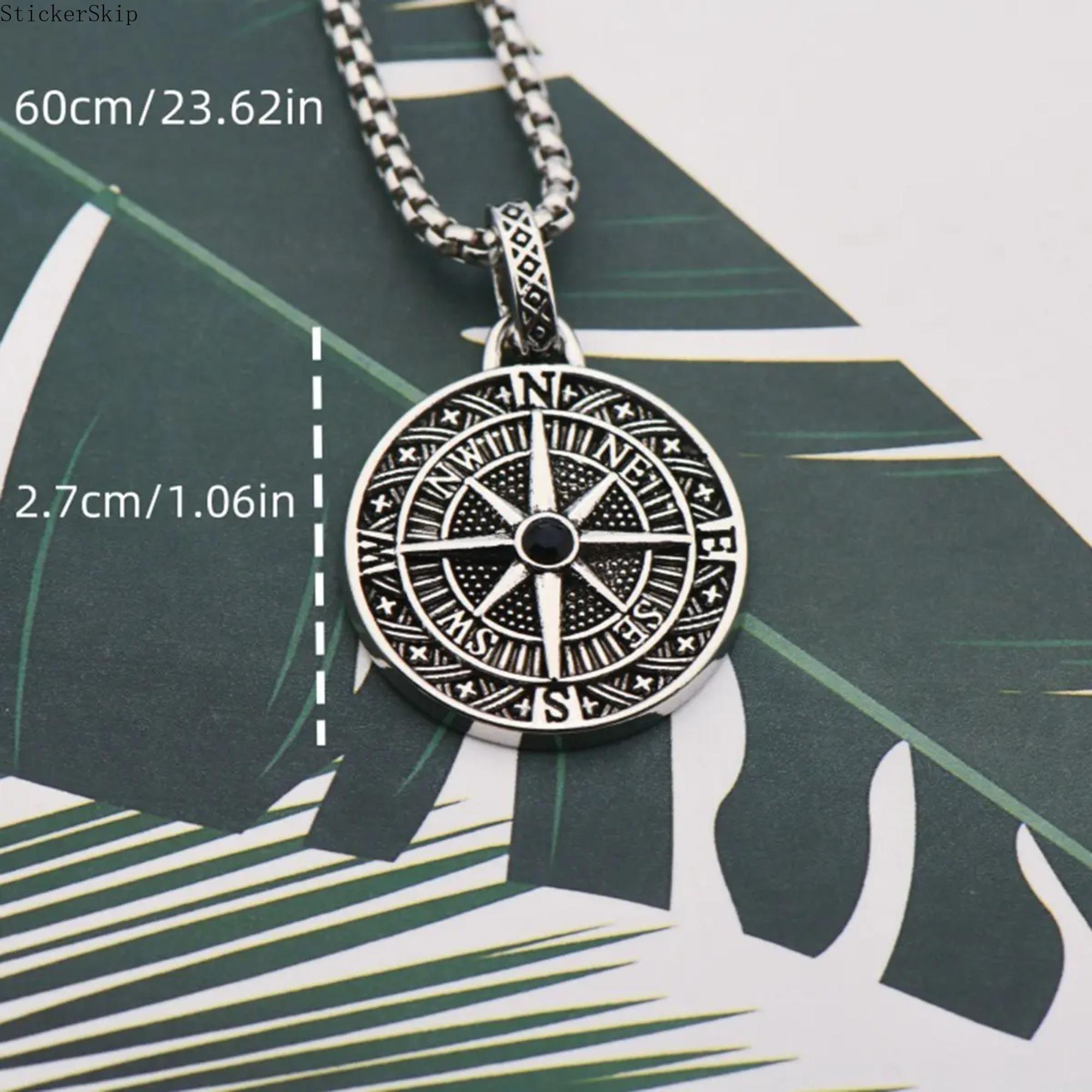 2026NEWMen's stainless steel compass pendant necklace, hip-hop fashion medallion necklace, gift for men