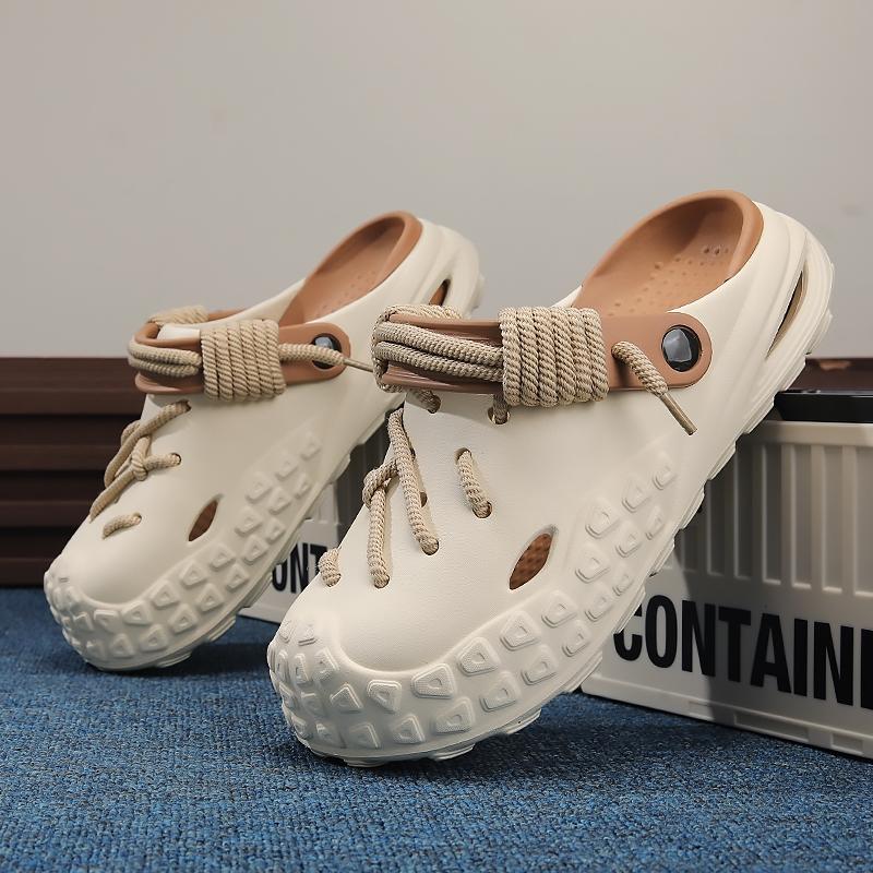 Light Oxygen Flow Cloud Holes Slippers, Eva Sole, Solid Pattern, Less Than Ankle Height, Fashionable All-Season Footwear