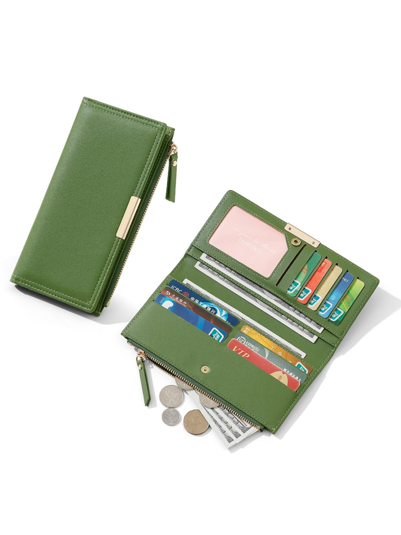 New Arrival Women's Long Wallet, Two-Fold Zipper Leather Money Clip, Credit Card Wallet, Large Capacity Card Holder, Handheld Silver Color Wallet, Wallet With Zipper