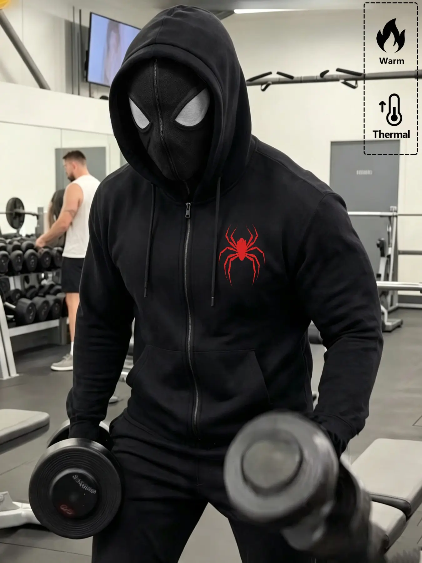 Men's Zip-Up Hooded Sweatshirt, Spider Print Fleece Jacket, Casual Long Sleeve Sportswear, Ideal for Fitness and Daily Wear