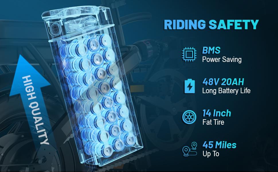 E14 Portable Folding E-Bike 1000W Peak Power, 45 Mile Range | 14" Small Wheel Design, Dual Disc Braking | UL2849 Certified, Puncture-Resistant Battery, 12-Month Warranty Commuting Scooter
