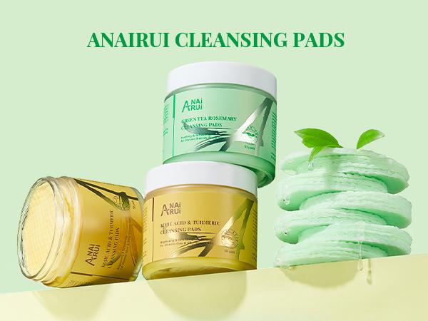 ANAiRUi Green Tea Rosemary Cleansing Pads with Tea Tree Oil, Face Scrub Pads with Bubbles, Exfoliating Make up Remover Deep Cleansing Pads for Face(50pcs)