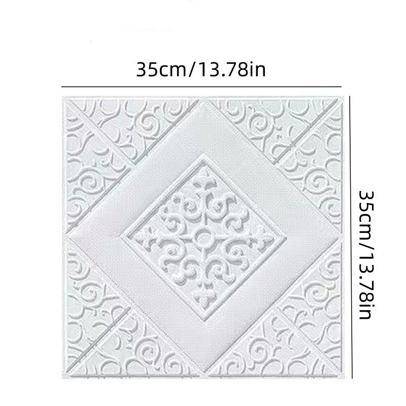 30pcs  Embossed Self-Adhesive Ceiling Tiles - Waterproof Self-Adhesive Fancy Pattern Wall Stickers, Removable Damage-Free Peel and Stick Wallpaper, Suitable for Living Bedroom Kitchen Ceiling Decoration, 13.78 Inches X 13.78 Inches