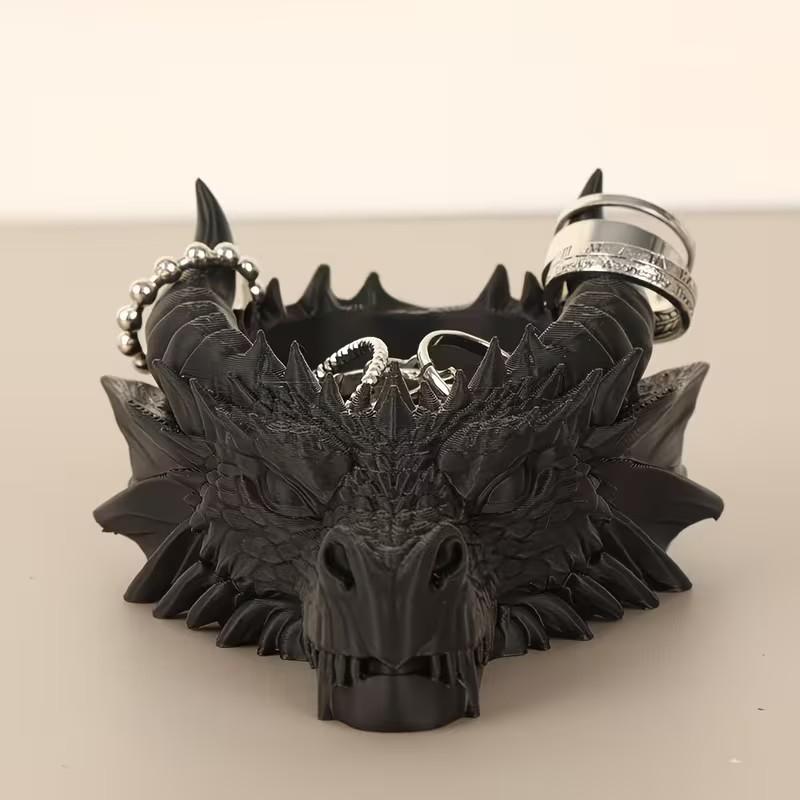 Gothic Dragon Head Jewelry Organizer Tray, Dark Theme Desktop Decor, Practical Ring Necklace Holder, Cool Desk Accessory