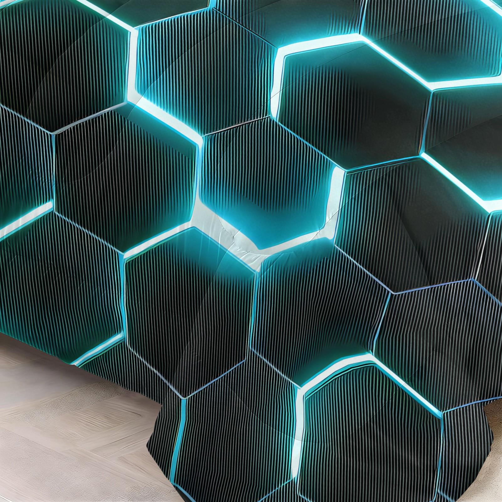 Hexagon Glow Bedding Set, Includes 1 Comforter & 2 Pillowcases, Cyberpunk Tech Decor, Synthetic Fiber Material, Home Bedroom Essentials
