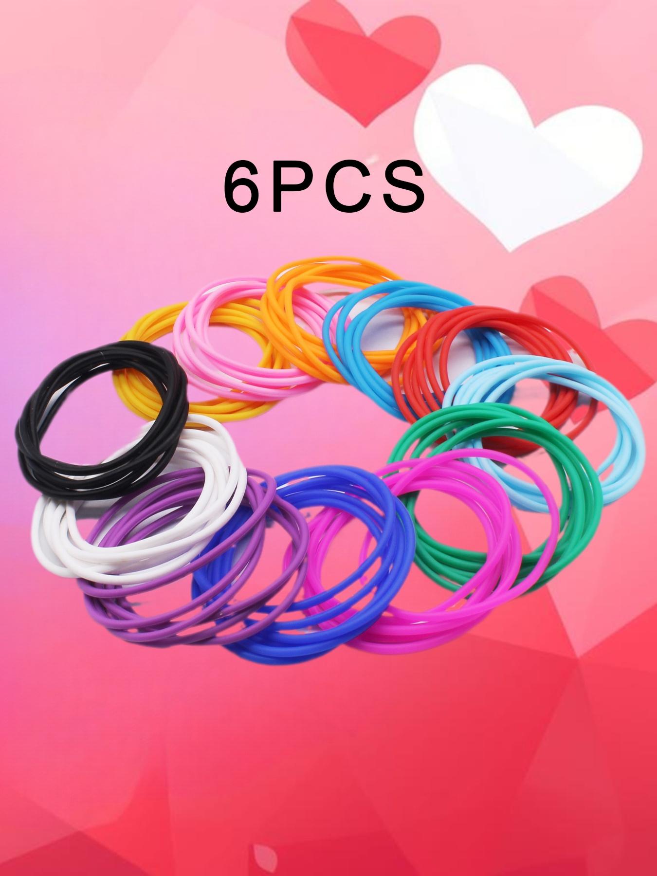 6pcs Small Round Solid Silicone Bracelets, Candy Color Versatile Fashionable Durable Elastic Wristbands, Daily Wear and Gift