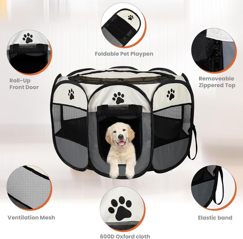 Dog Cat Playpen, Puppy Pet Playpen Indoor for Small Dogs Tent Crates Cage Outdoor, Portable Pop Up Dog Kennel Playpen with Carrying Case for Dogs/Cats/Rabbits, Removable Zipper Top, kitty condo ，Grey
