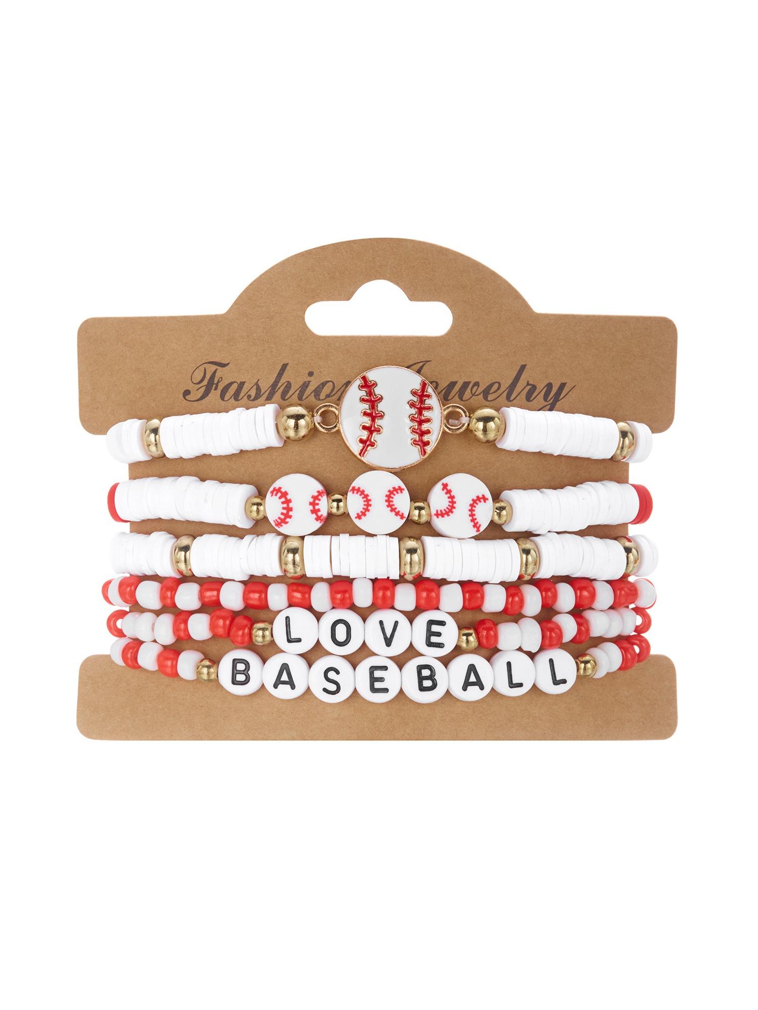 Basketball Rugby Beaded Bracelet Set, Fashion Sports Style Elastic Soft Clay Bracelets, Trendy Athletic Jewelry for Men and Women