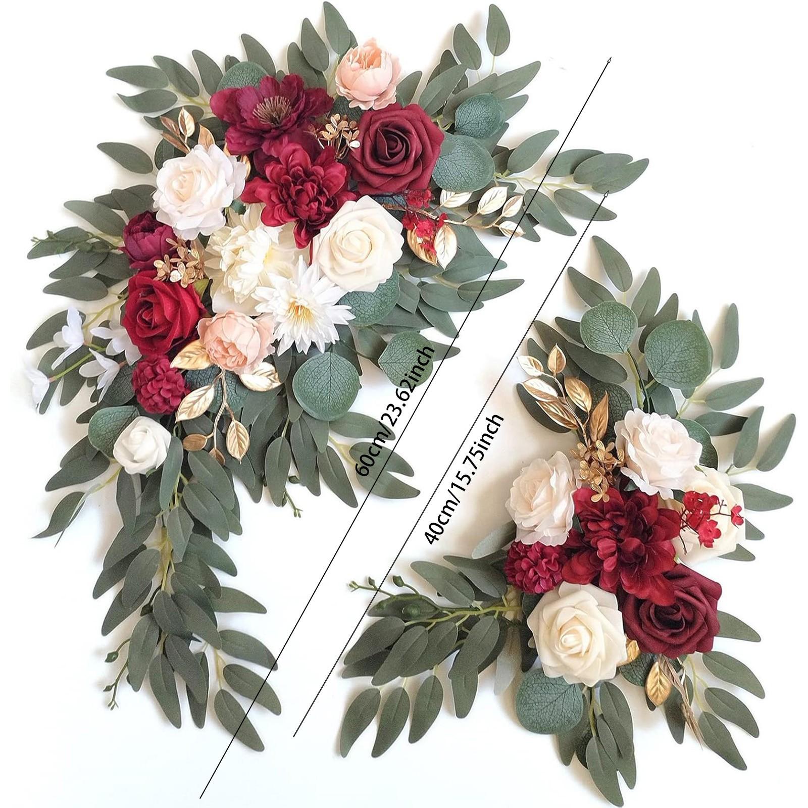 2-piece set of elegant and noble red artificial flower wedding arch decorations, paired with romantic red and white roses, bright red dahlias, and pink peonies, is ideal for receptions and home decorations