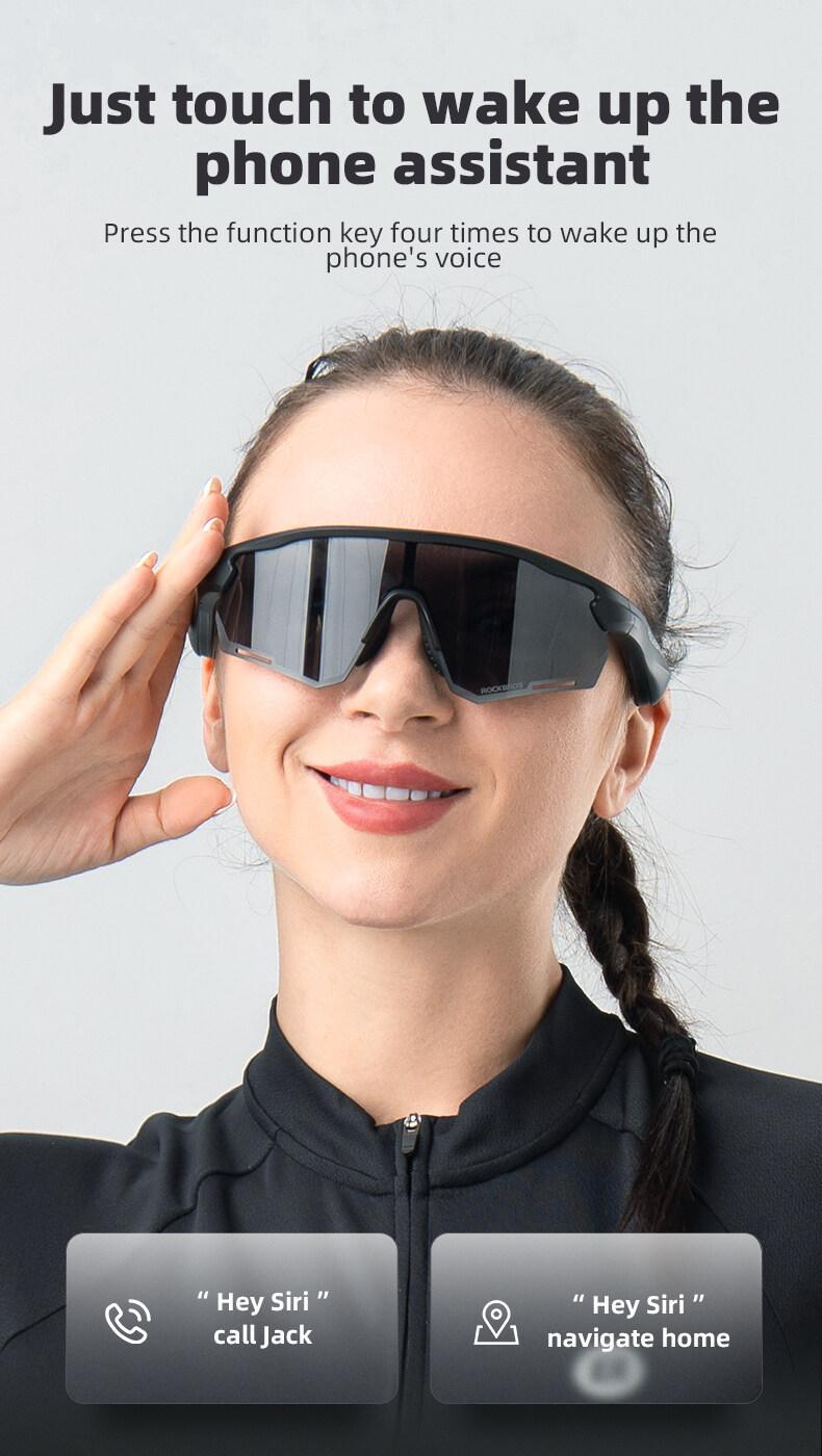 ROCKBROS Bluetooth Sunglasses for Men and Women Cycling Polarized Glasses Lightweight Multifunction Music One-key Control Runing Driving Goggles Sports Accessories