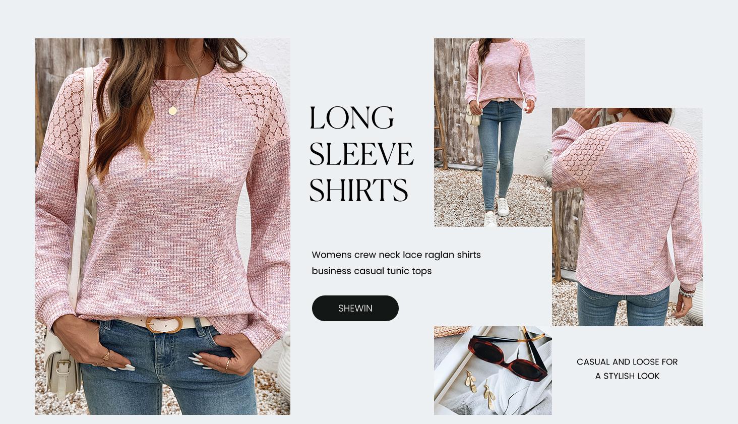 Shewin 2026 Spring Cozy Cottagecore Knit Sweatshirt Waffle Lace Trim Crewneck Long Sleeve Loose Fit Pullover for Daily Casual Chic Feminine Outfits - Clothes