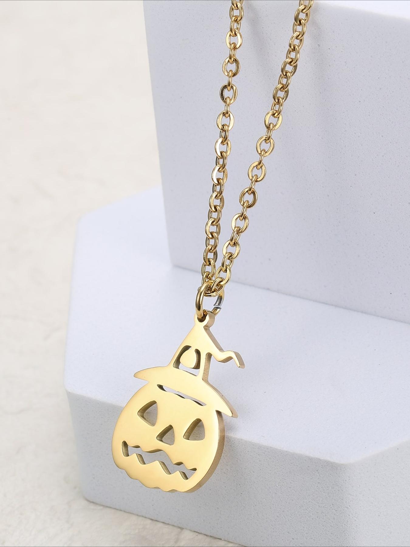 Halloween Pumpkin Pendant Necklace, Stainless Steel Material, Halloween Accessories, Daily Wear