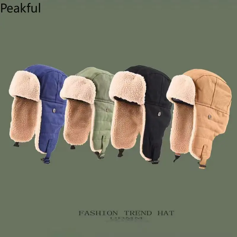 Winter Thermal Pilot Trapper Hat For Women Men Fleece Lined Thick Aviator Cap Windproof Earflap Bomber Hats With Goggles For Ski Cycling