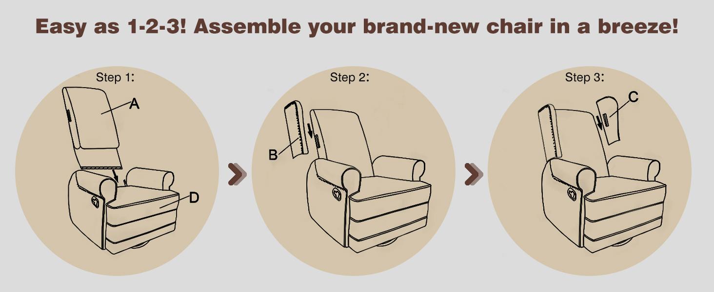 RoyalCraft Swivel Recliner Chair with Adjustable Back and Footrest, Upholstered Glider Rocker with  Pillow, Accent Armchairs with Carbon Steel Base,Comfy Nursery Rocking Chair for Living Room, Bedroom