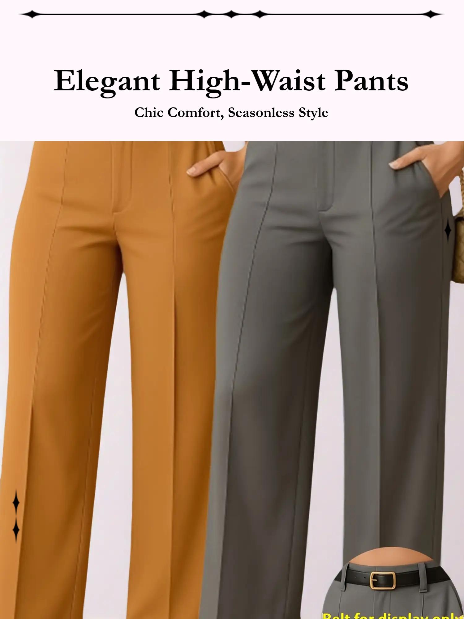 Women's Elegant Minimalist Basic Solid Color High Waist Straight Leg Casual High Waisted Everyday Pants Set, Fitted Commuter Long Pants Without Belt, Casual Trousers, All Seasons
