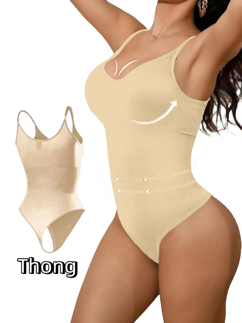 Seamless Covered Bust Jumpsuit Thong Bodysuit Fitted Women's Comfort Light Shape Basic , Breathable Hips , Solid Color Adjustable Straps Thong Shapewear Bodysuit Leotard , Underwear Fabric Womenswear black girl wear Soft Bras Clothes Dress body shapewear