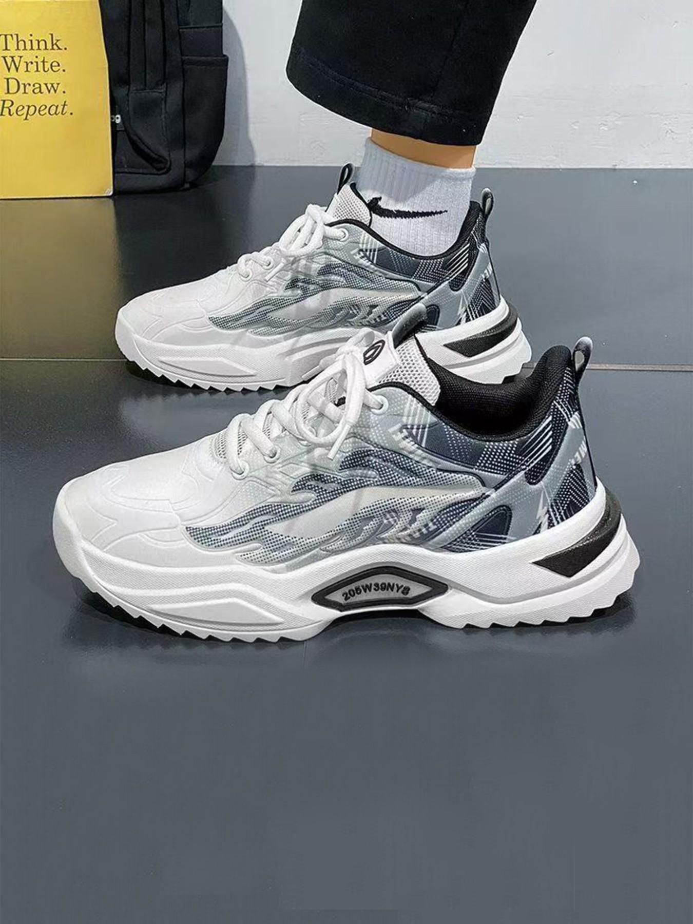 Men's Trendy Dad Shoes, Ice Blue Gradient Mesh, Lightning Print, Thick Sole, Breathable Soft Bottom, Anti-Slip Running Shoes, Sizes 39-45