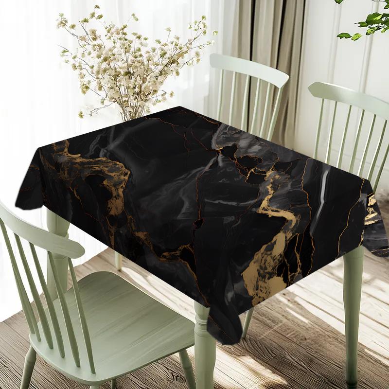 Rectangular Tablecloth Gold Marble Pattern, Indoor Outdoor Use, Coffee Shop Home Kitchen Decor, Wedding Party Restaurant