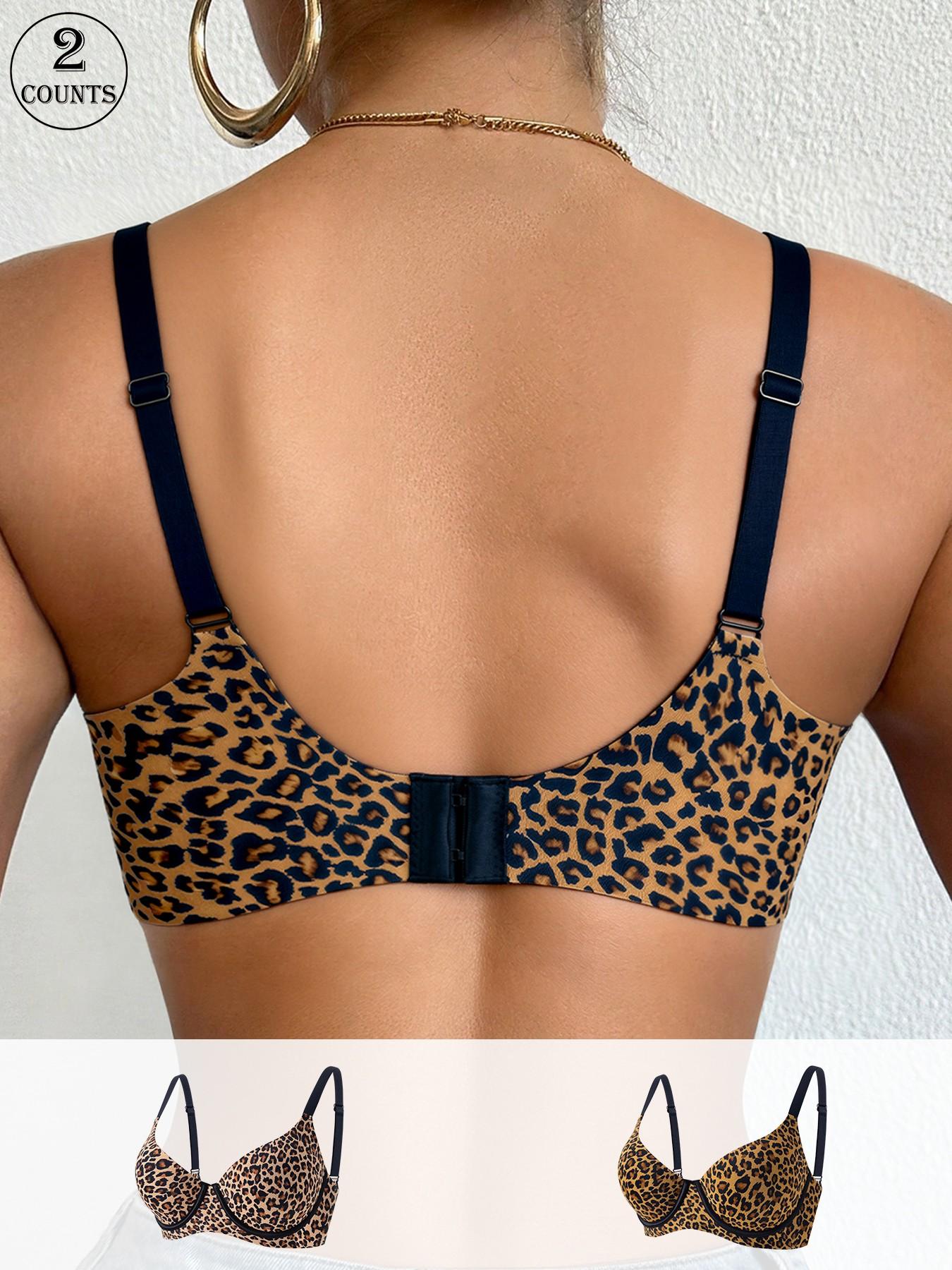 2 Piece Women's Leopard Print Push-Up Bra – Underwire with Non-Removable Padding, Thin Adjustable Straps – Multi-Tone Leopard Patterns – Suitable for Daily/Date/Commute & More Scenarios
